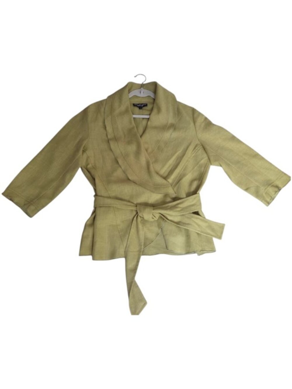 Vivian Shyu Designer Bright Green Belted Wrap Jacket Blazer Made in Canada L